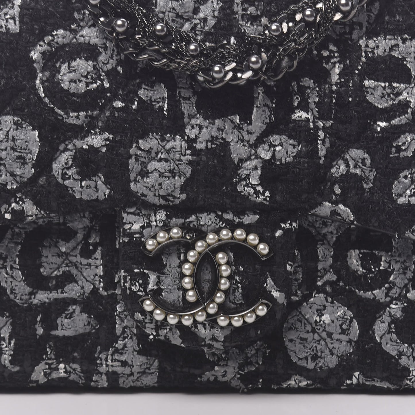 Painted Tweed Medium Single Flap Black Grey