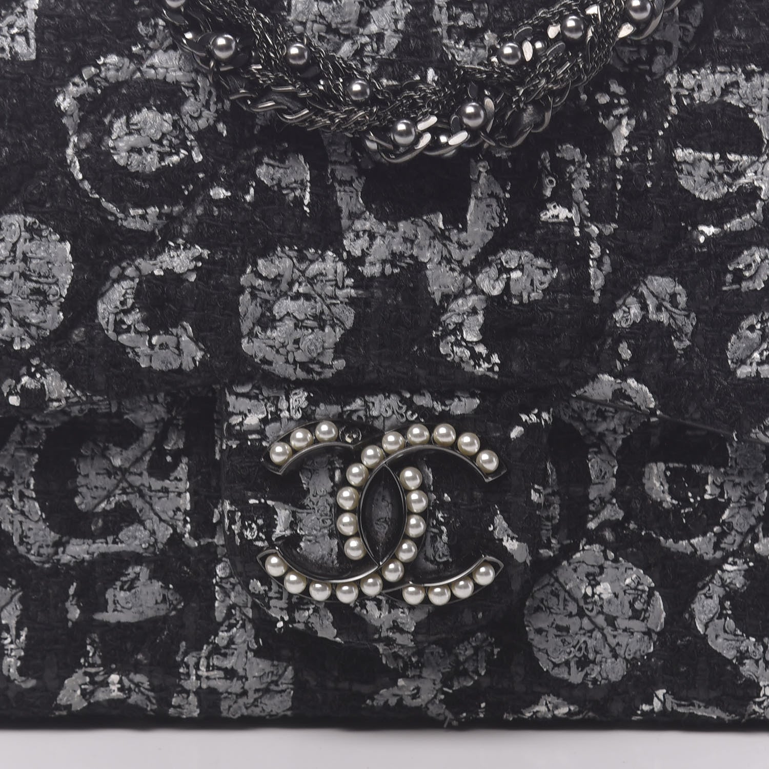 Chanel Painted Tweed Medium Single Flap Black Grey 11 of 11