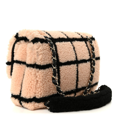 Chanel Shearling Lambskin Large Fluffy Tartan Single Flap Pink Black 3 of 11