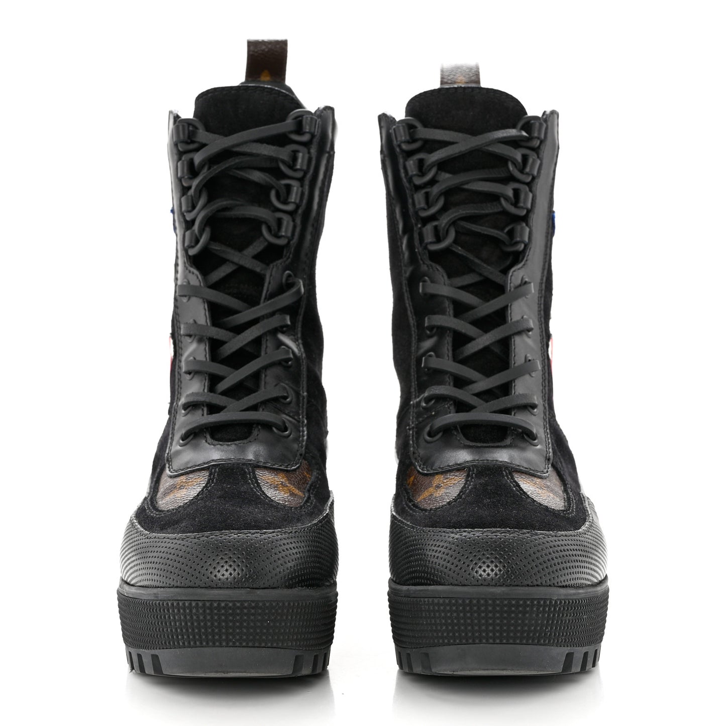 Suede Calfskin Monogram LV Black Heart Laureate Platform Desert Boots 37.5 Black