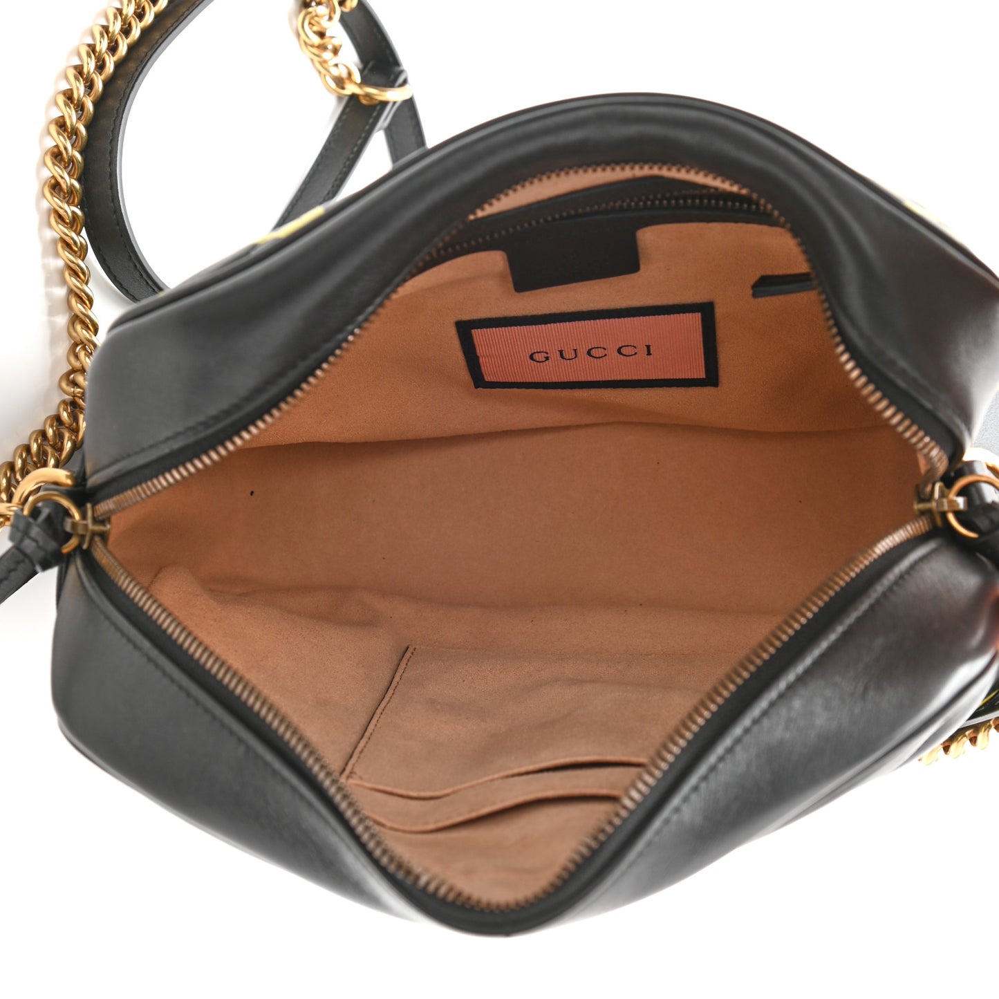 Calfskin Matelasse GucciGhost Medium GG Marmont Chain Shoulder Bag Black New Acquamarine