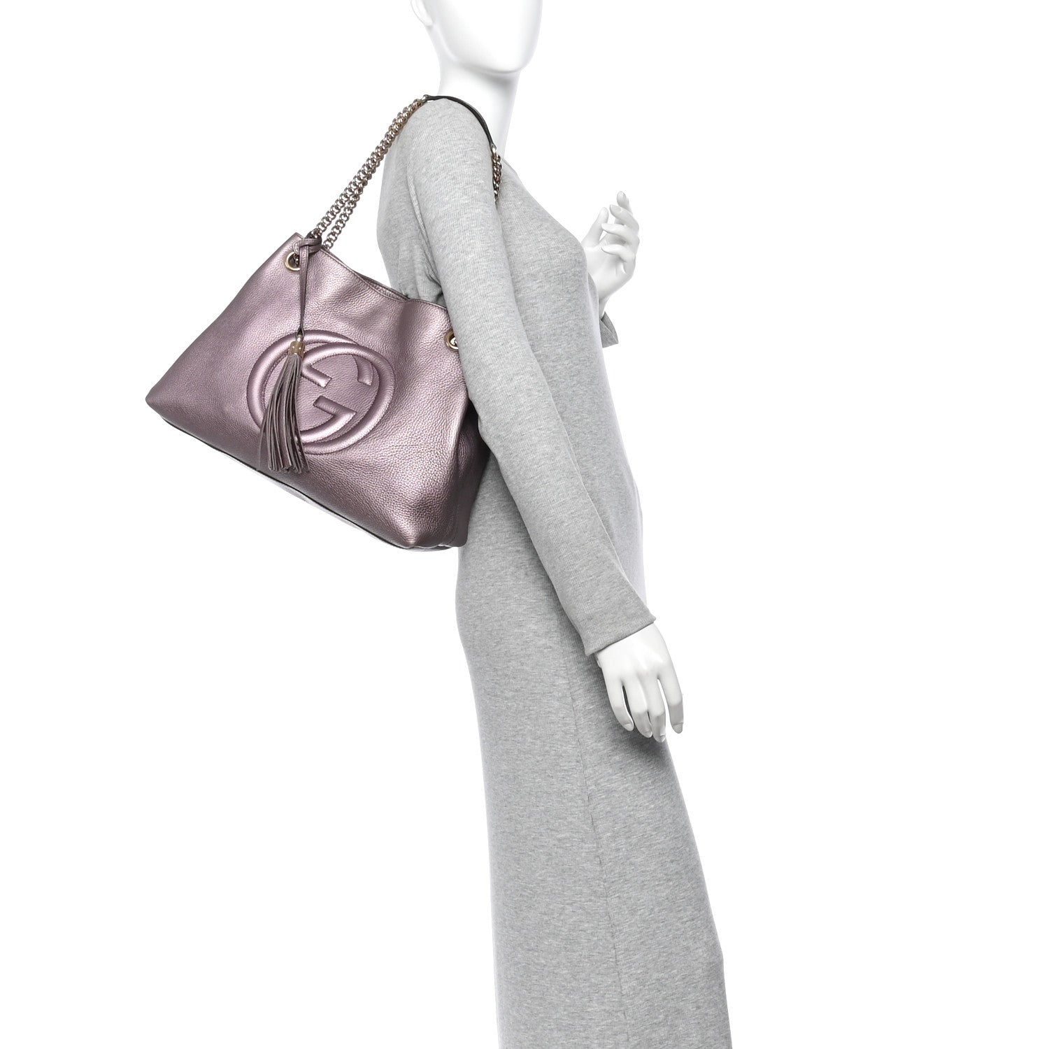 Gucci Metallic Pebbled Calfskin Medium Soho Chain Shoulder Bag Purple 2 of 13