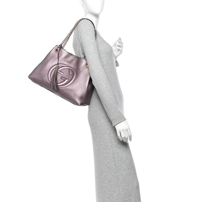 Gucci Metallic Pebbled Calfskin Medium Soho Chain Shoulder Bag Purple 2 of 13