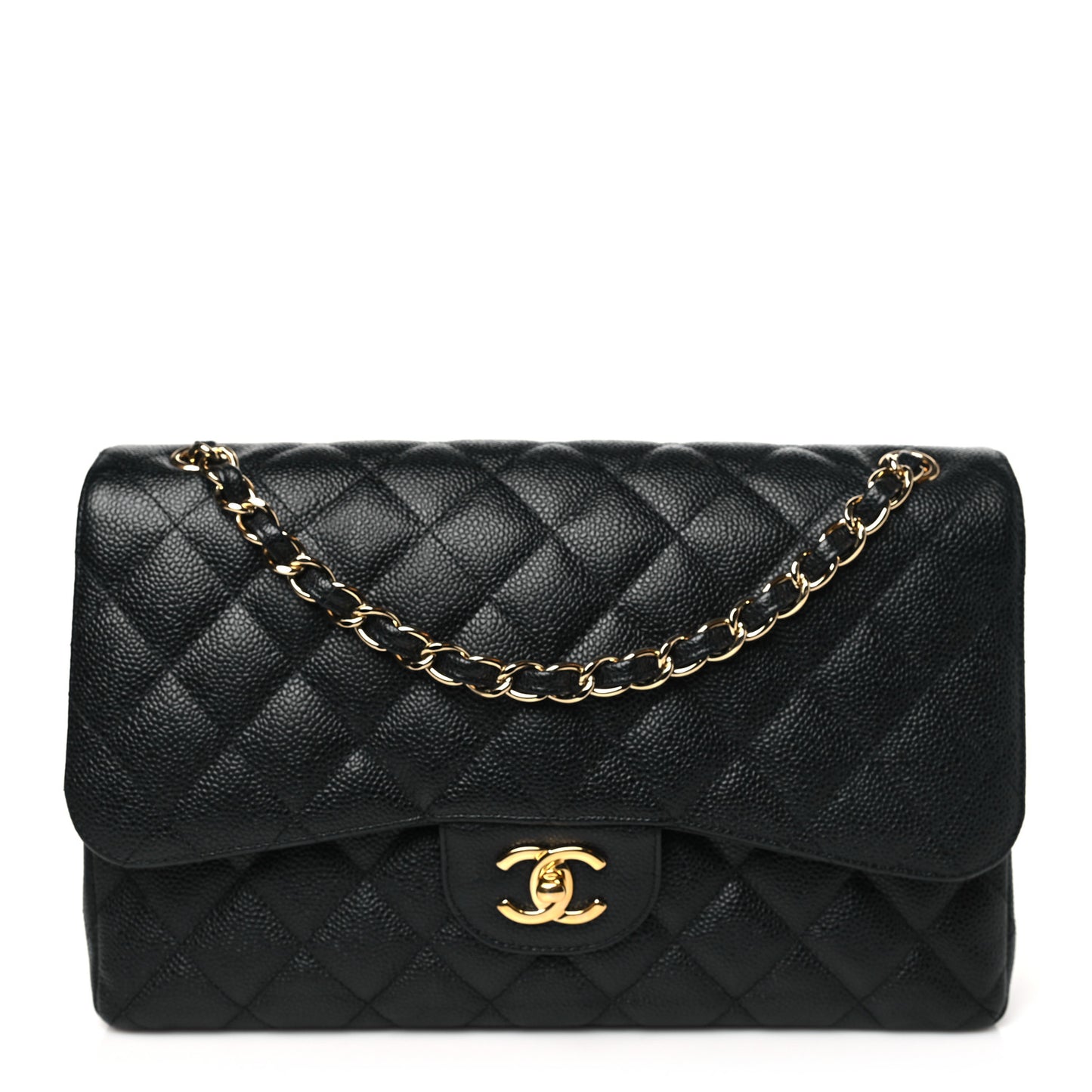 Caviar Quilted Jumbo Double Flap Black
