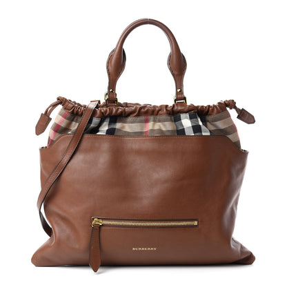 Burberry Soft Calfskin House Check Big Crush Tote Brown Ochre 1 of 12