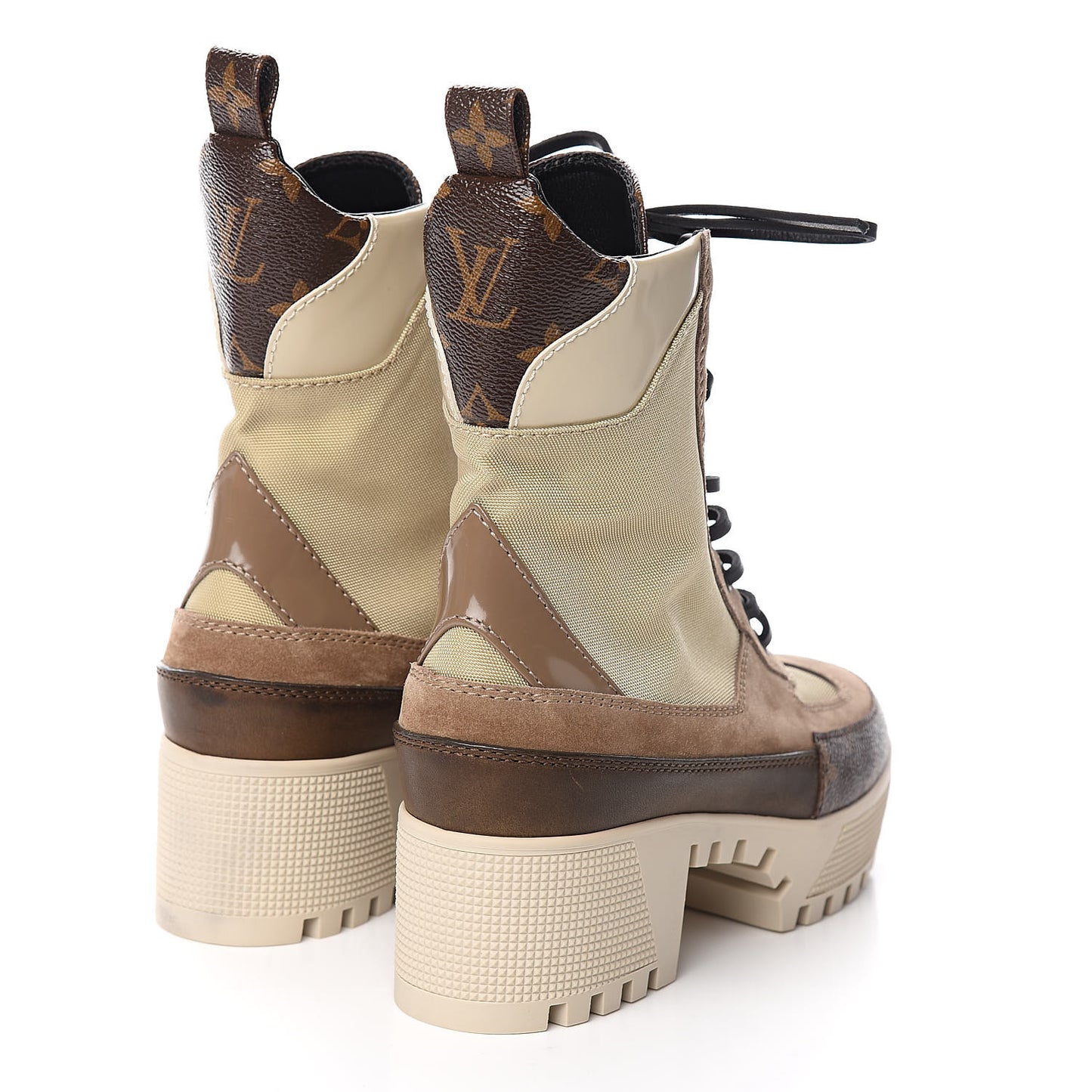 Suede Calfskin Monogram Laureate Platform Desert Boots 35 Beige