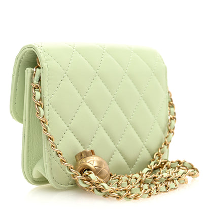 Chanel Lambskin Quilted Pearl Crush Clutch With Chain Light Green 3 of 11