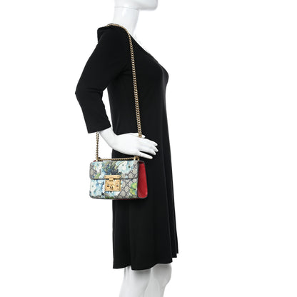 Gucci GG Supreme Monogram Blooms Small Padlock Shoulder Bag Beige Blue Navy Hibiscus Red 2 of 12