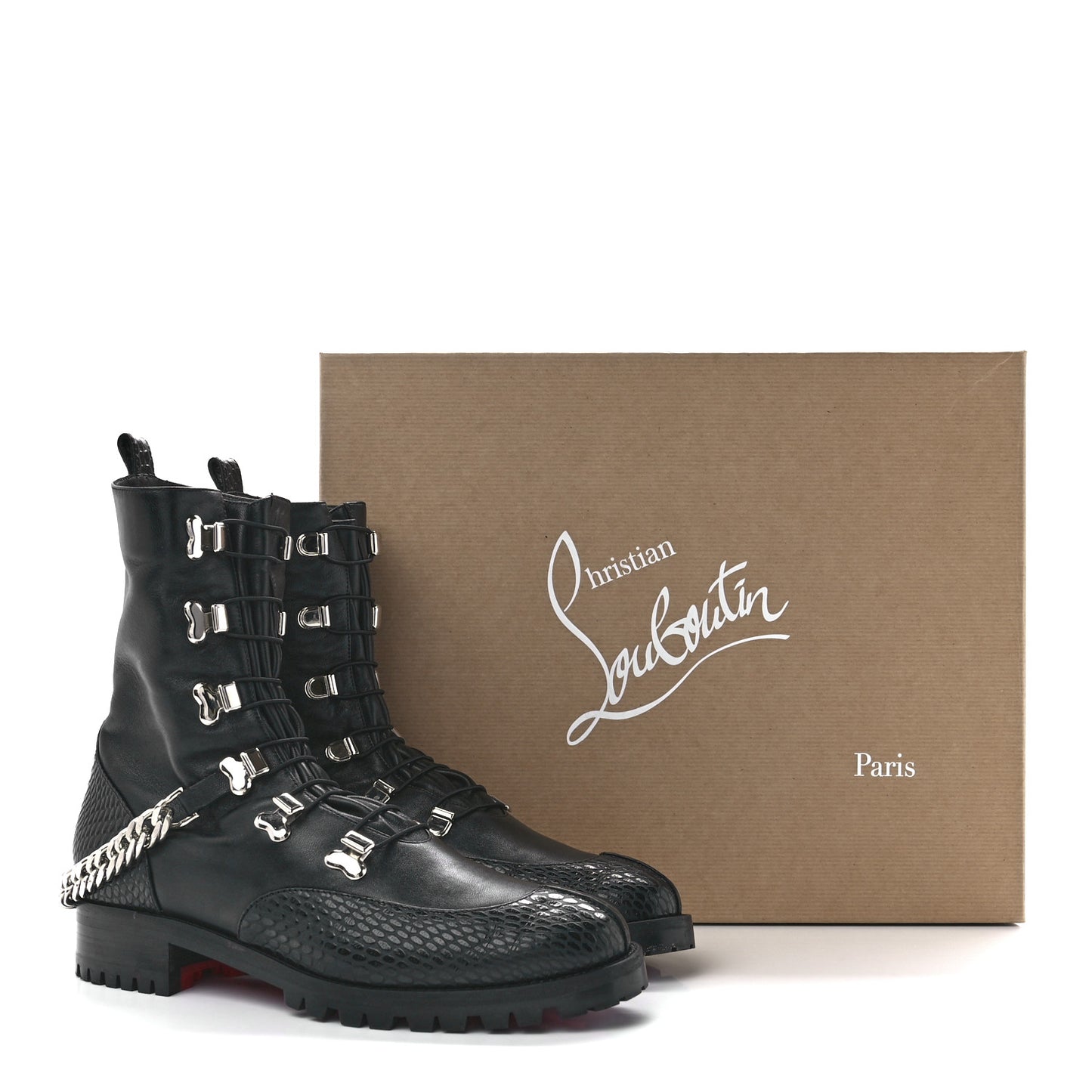Calfskin Horse Guarda Flat Boots 38 Black Silver