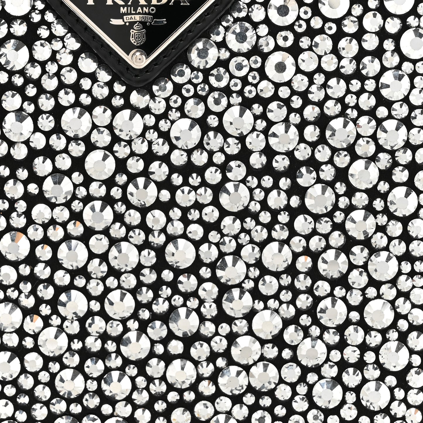 Satin Crystal Metal Triangle Logo Small Double Handle Crossbody Tote Metal