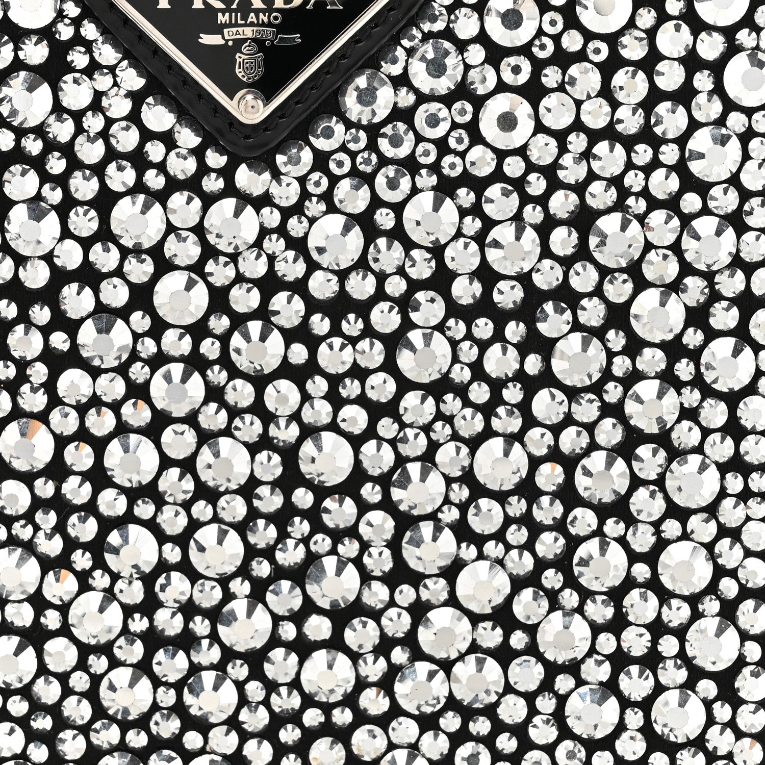 Prada Satin Crystal Metal Triangle Logo Small Double Handle Crossbody Tote Metal 7 of 9