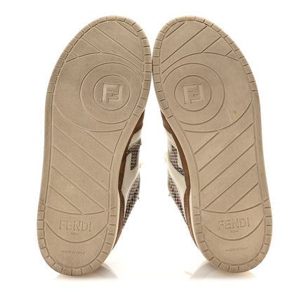 Fendi Calfskin Suede Houndstooth Fendi Match Low Top Sneakers 36 Cream Brown 6 of 10