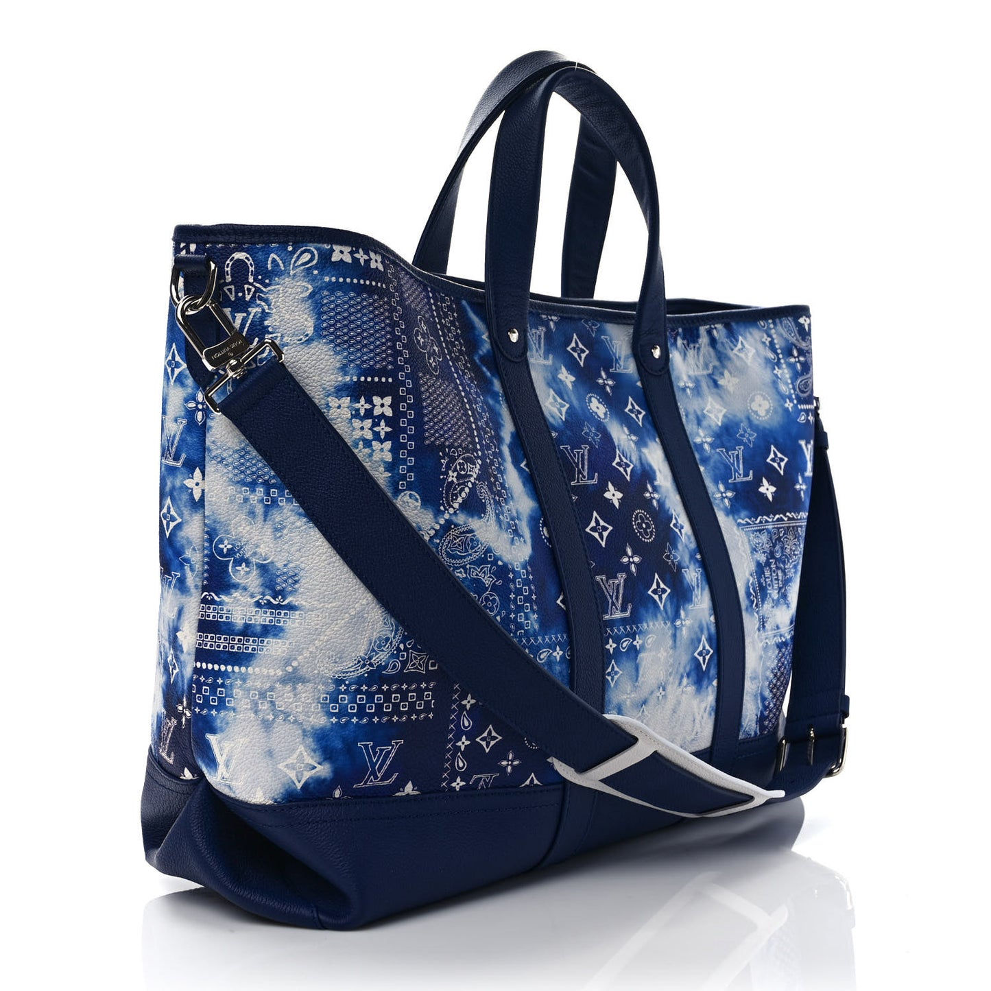 Cowhide Monogram Bandana Journey Tote Blue White