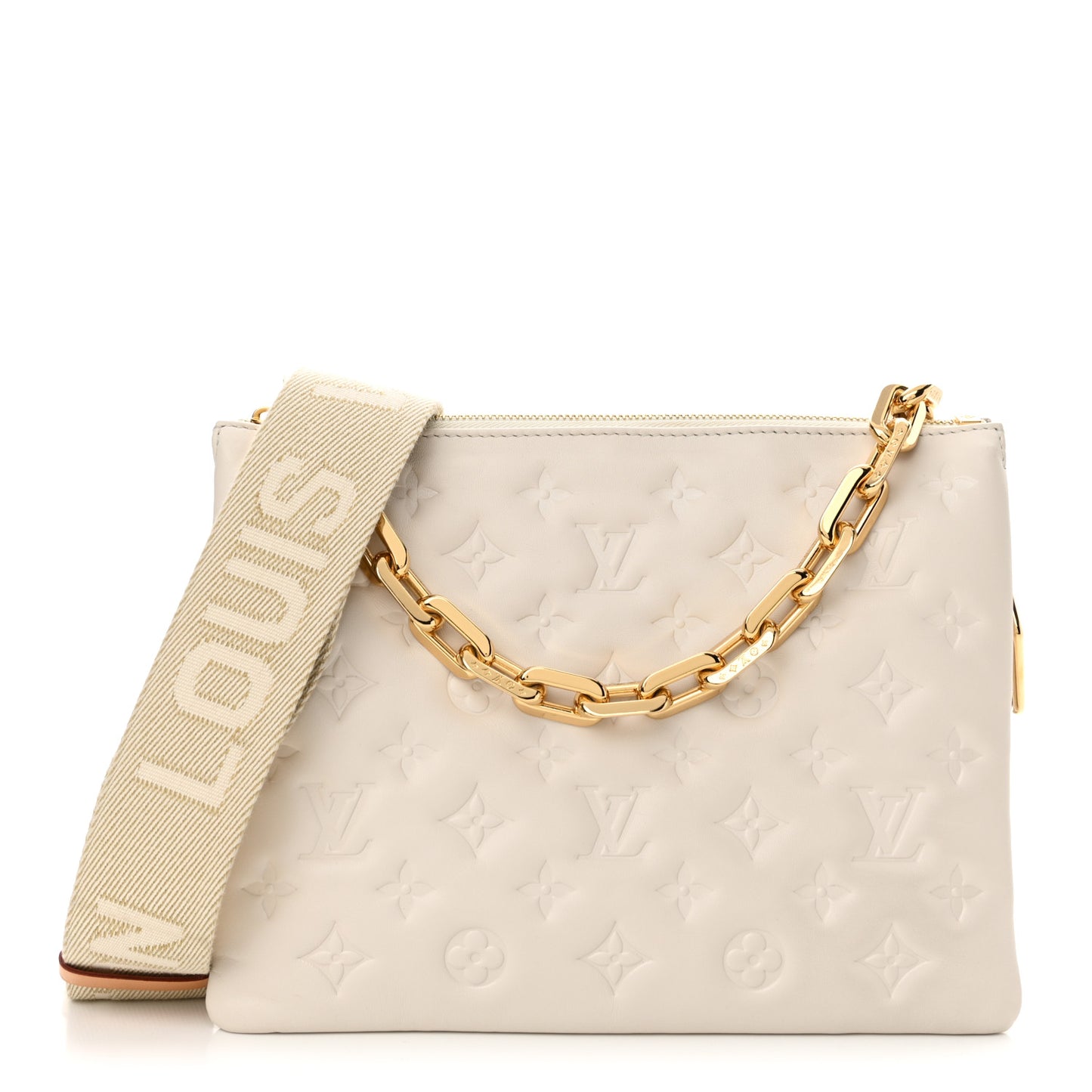 Lambskin Embossed Monogram Coussin PM Beige Cream