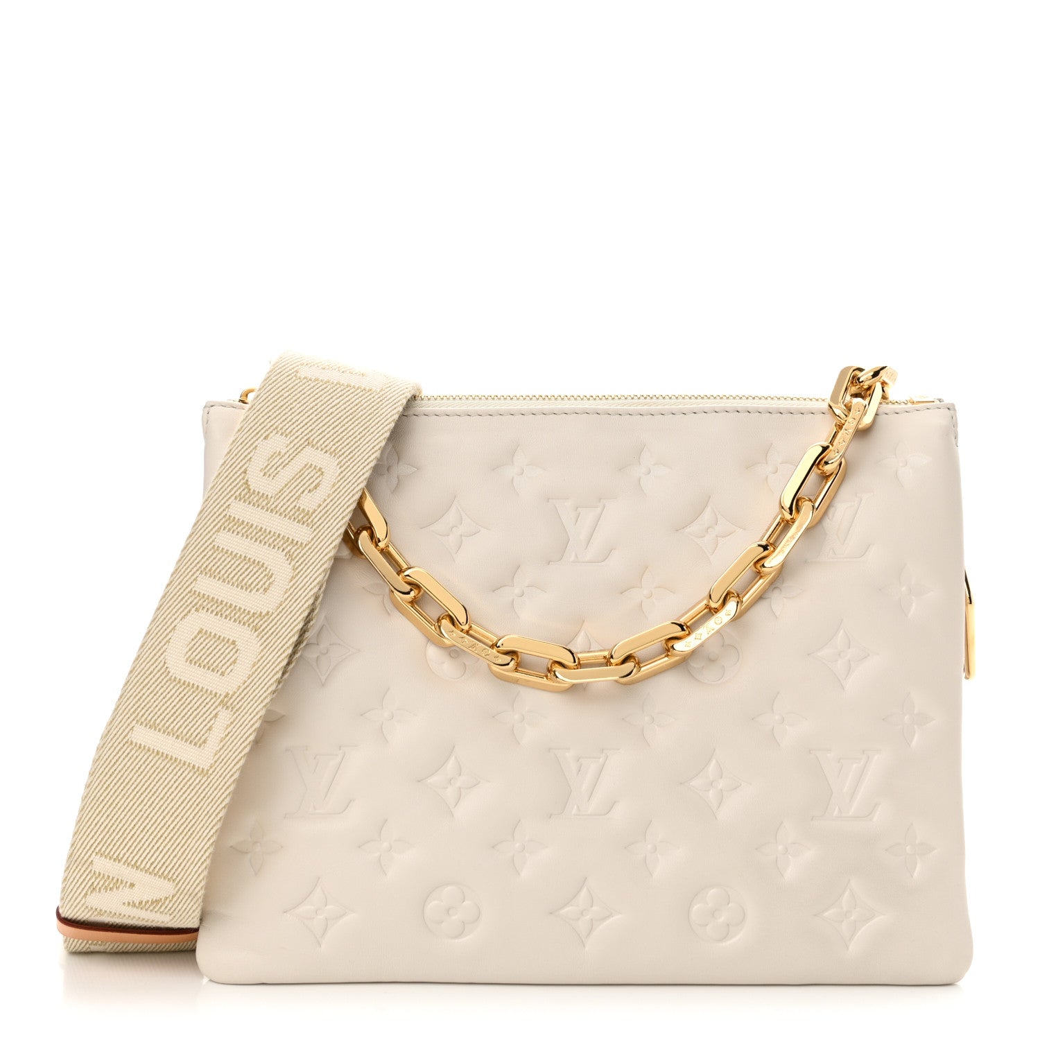 Louis Vuitton Lambskin Embossed Monogram Coussin PM Beige Cream 1 of 11