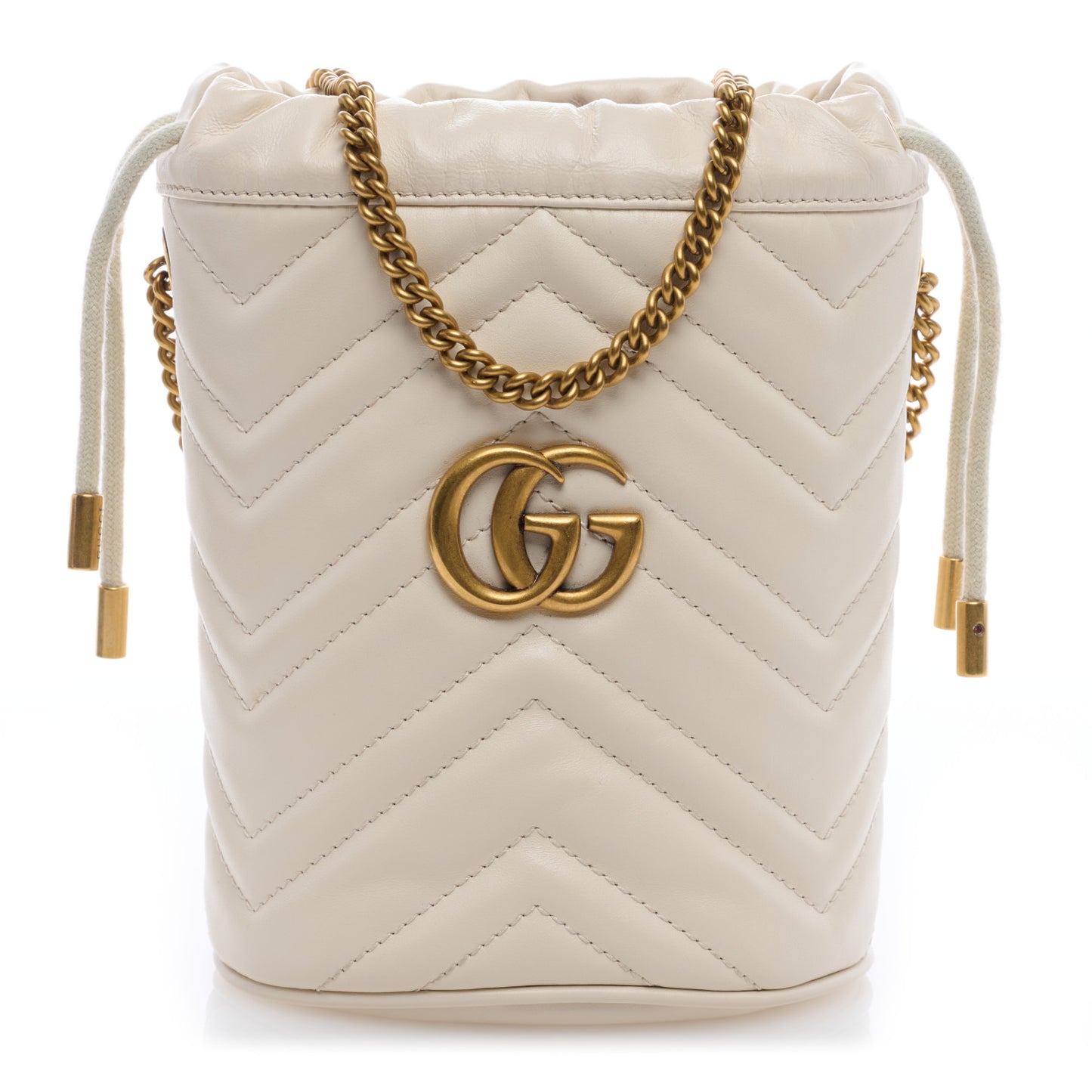 Calfskin Matelasse Mini GG Marmont 2.0 Bucket Bag White
