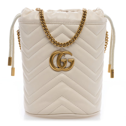 Gucci Calfskin Matelasse Mini GG Marmont 2.0 Bucket Bag White 1 of 8