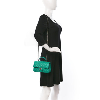 Chanel Lambskin Quilted Bi-Color Mini Top Handle Rectangular Flap Green Dark Blue 2 of 10
