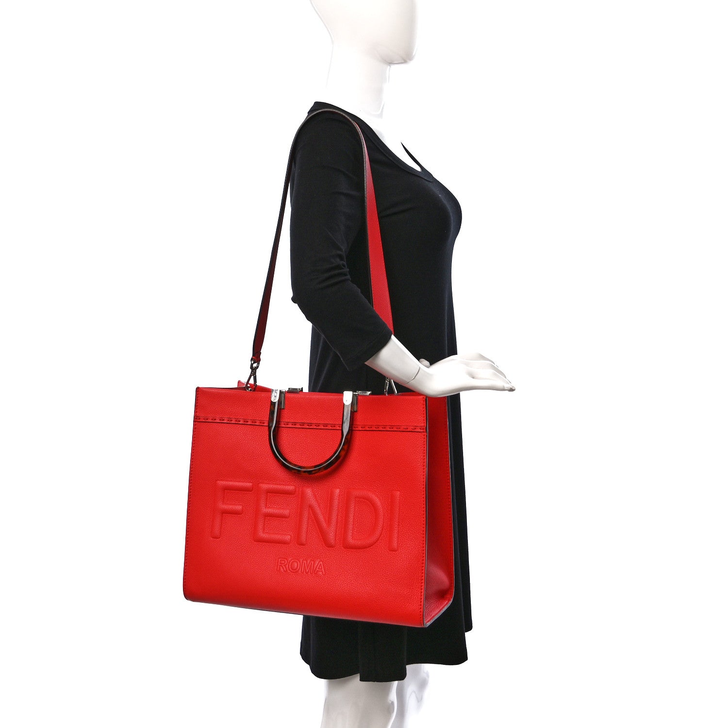 Fendi Vitello Cher Plexiglass Logo Debossed Medium Fendi Sunshine Shopper Tote Papavero 2 of 14