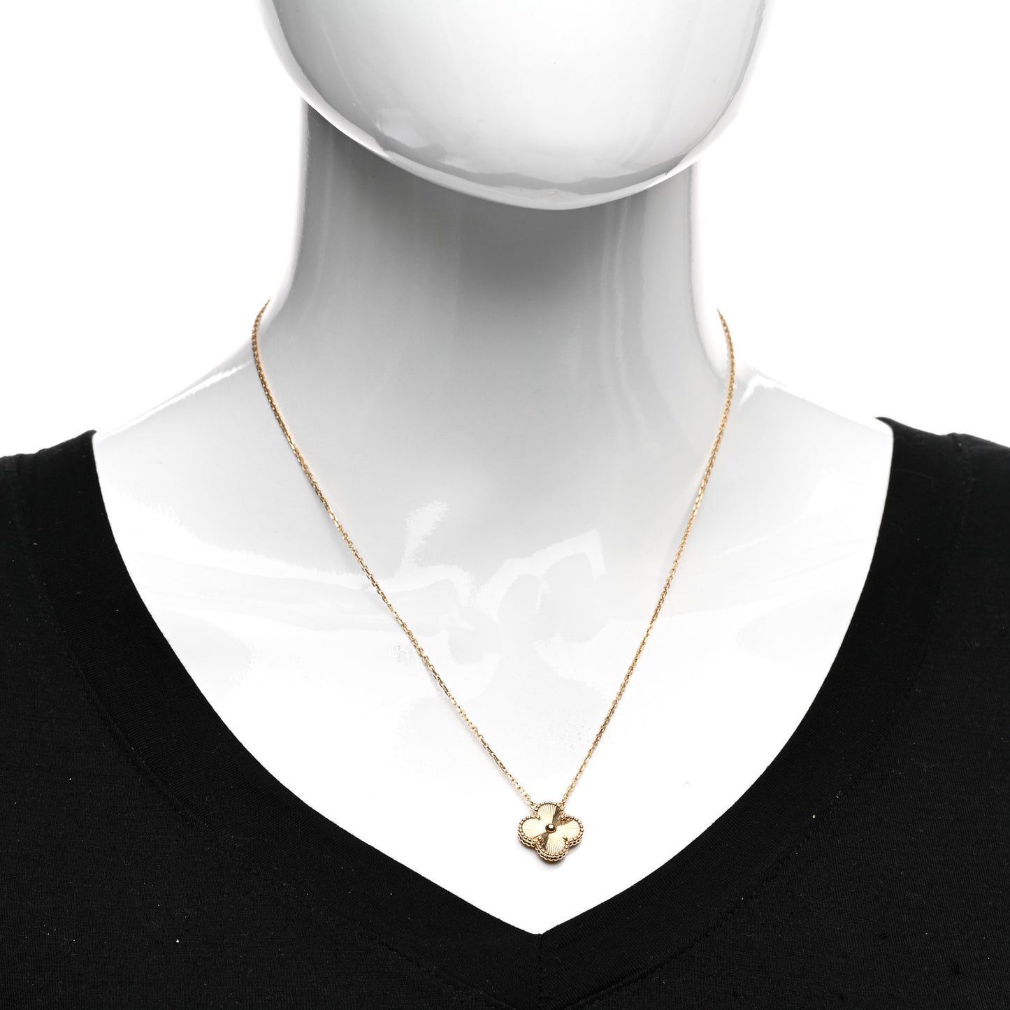 18K Yellow Gold Guilloche Vintage Alhambra Pendant Necklace
