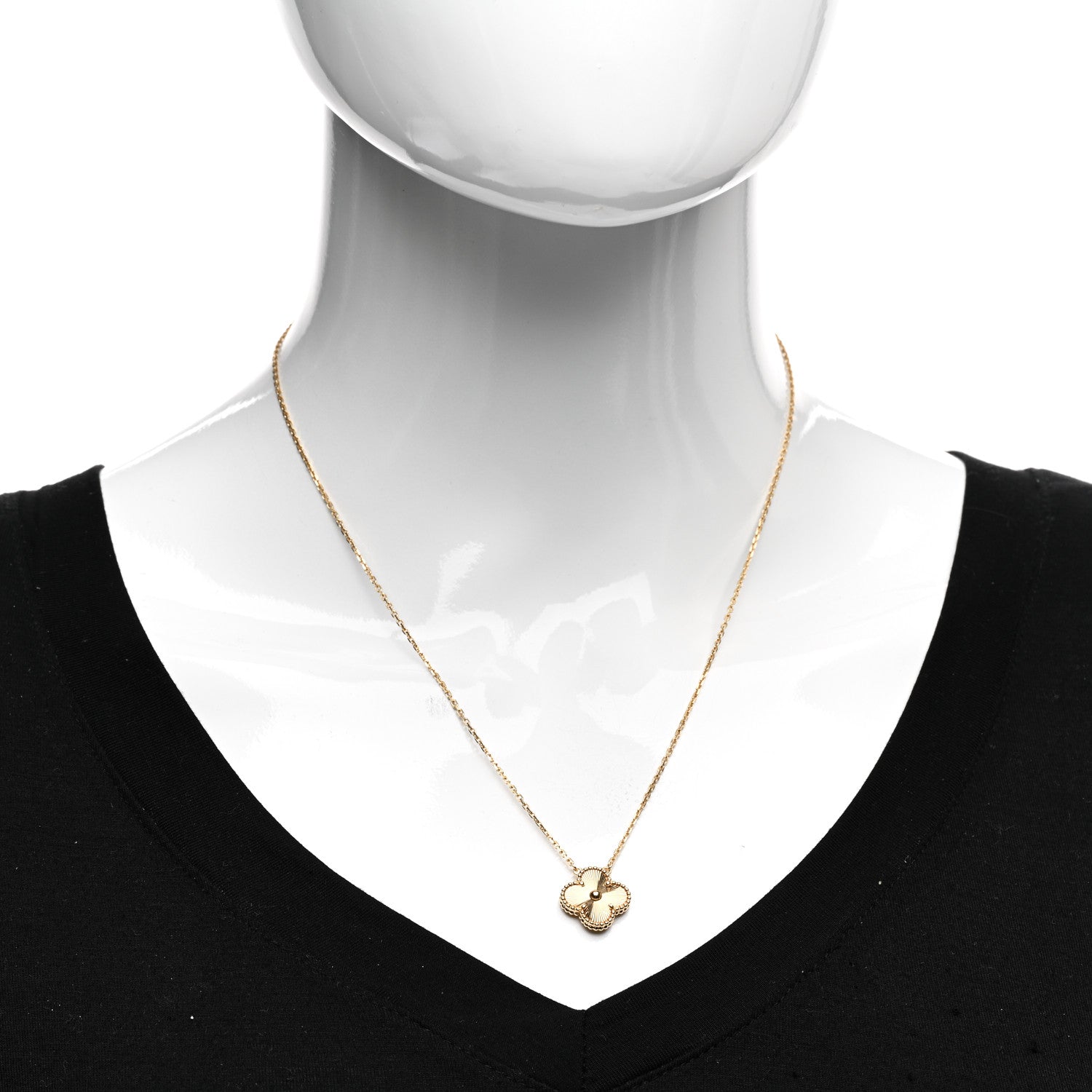 Van Cleef & Arpels 18K Yellow Gold Guilloche Vintage Alhambra Pendant Necklace 2 of 6