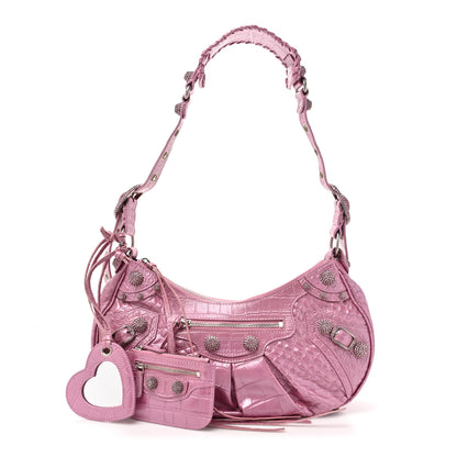 Balenciaga Metallic Extra Supple Calfskin Crystal Crocodile Embossed Small Le Cagole Shoulder Bag Pink 1 of 12