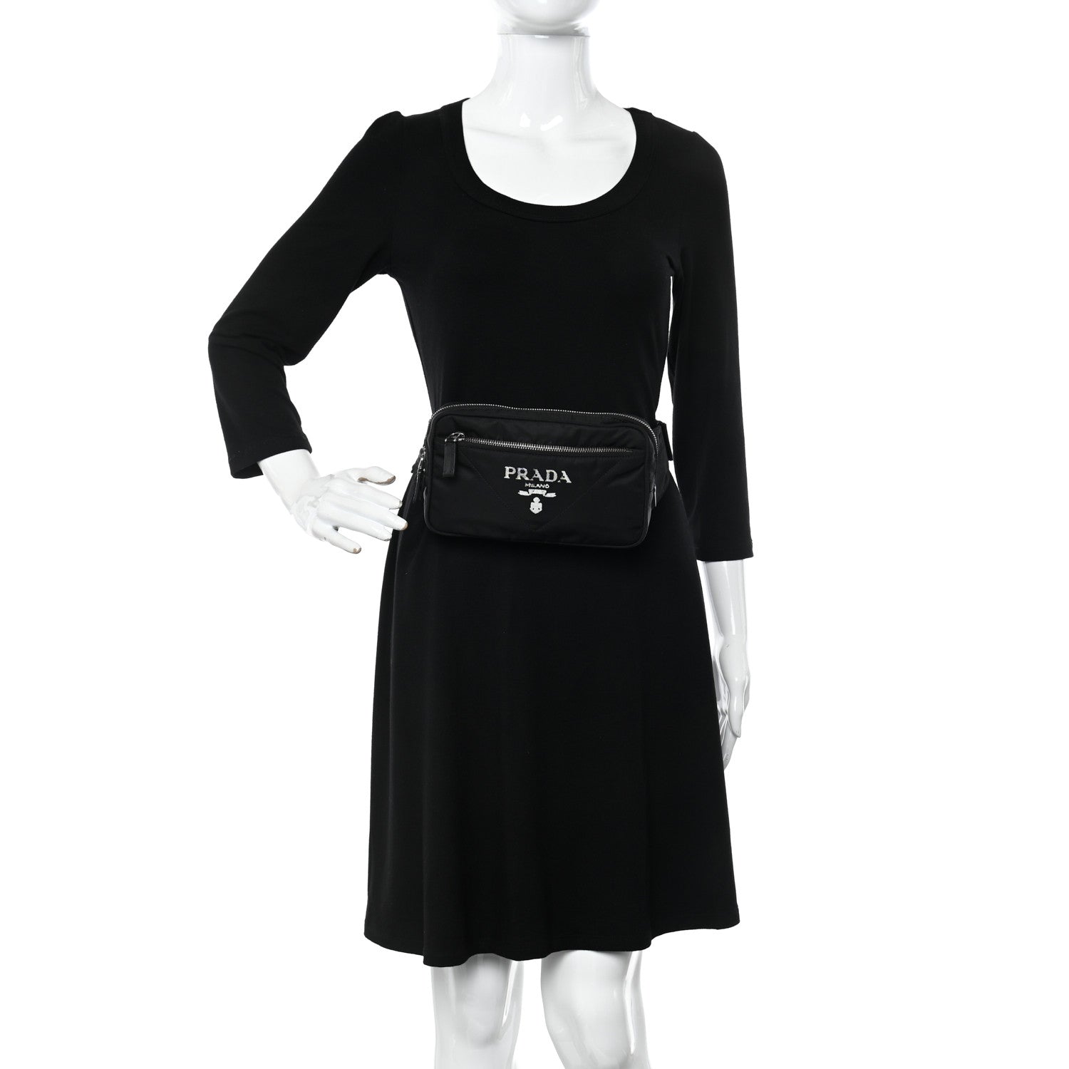 Prada Tessuto Re-Nylon Logo Print Belt Bag Black 2 of 12