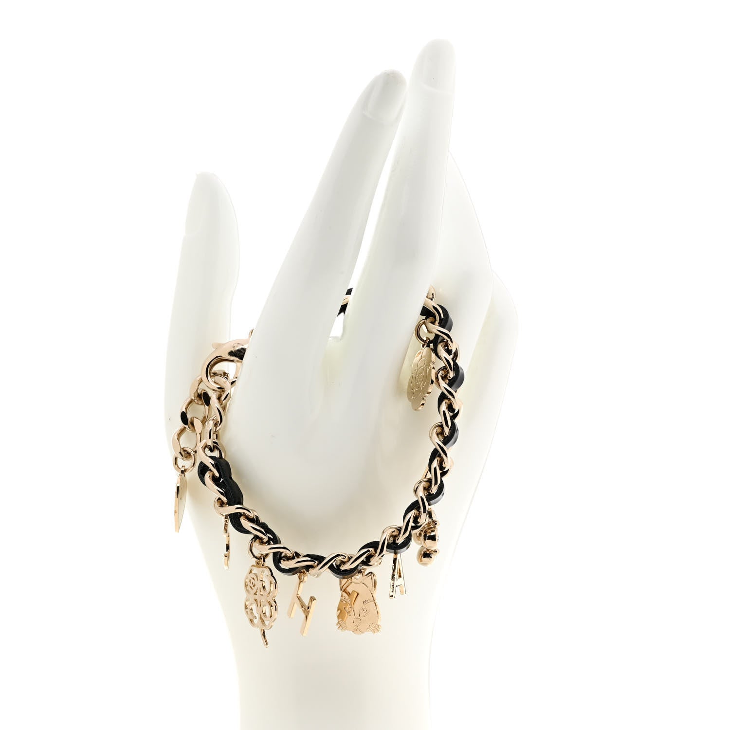 Chanel Metal Lambskin Crystal Chain CC Charms Bracelet Gold Black 2 of 6
