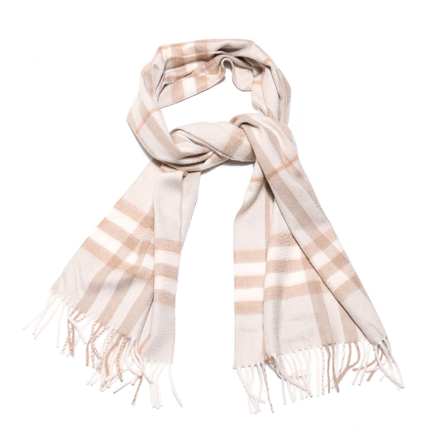 Cashmere Giant Check Fringe Scarf Dark Almond