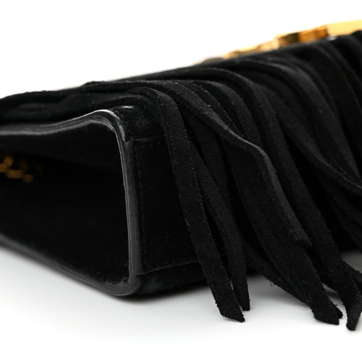 Suede Fringe Small Monogram Satchel Black