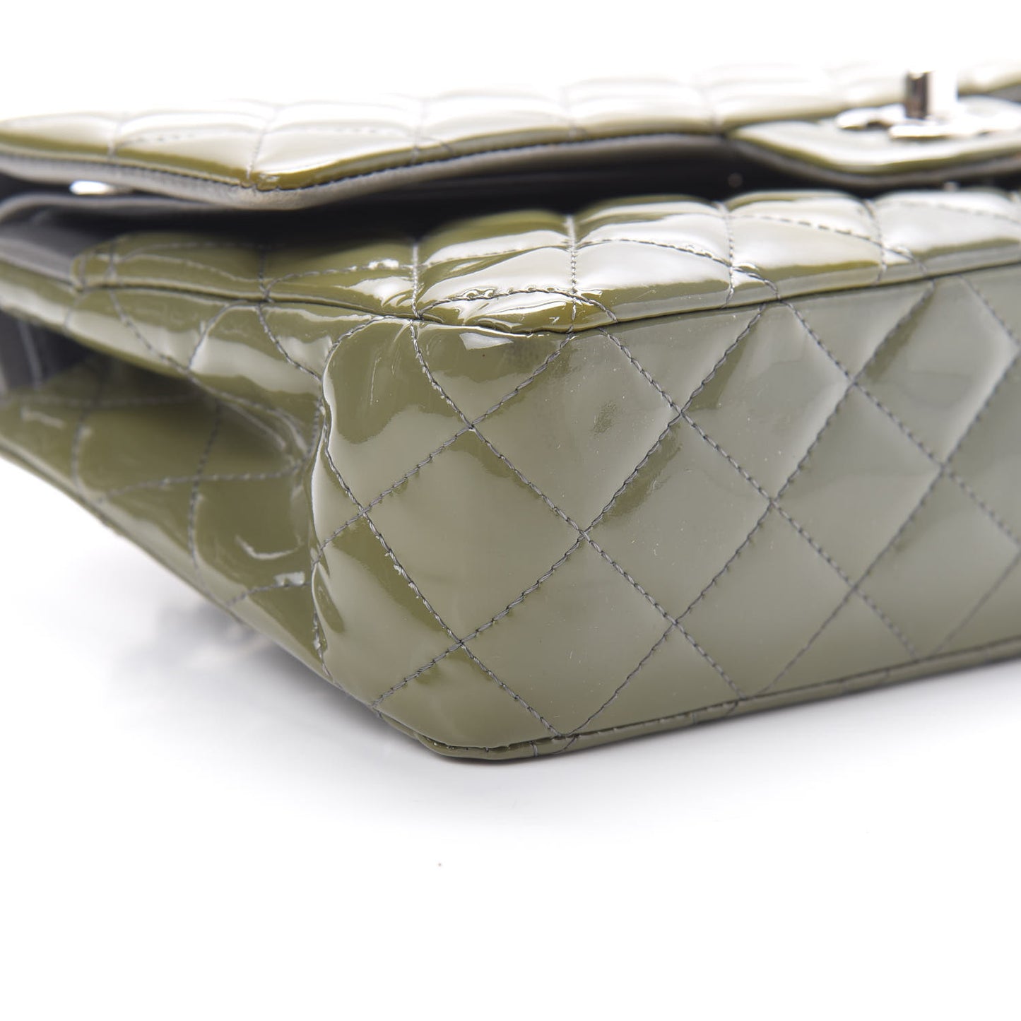 Patent Calfskin Quilted Medium Double Flap Grey