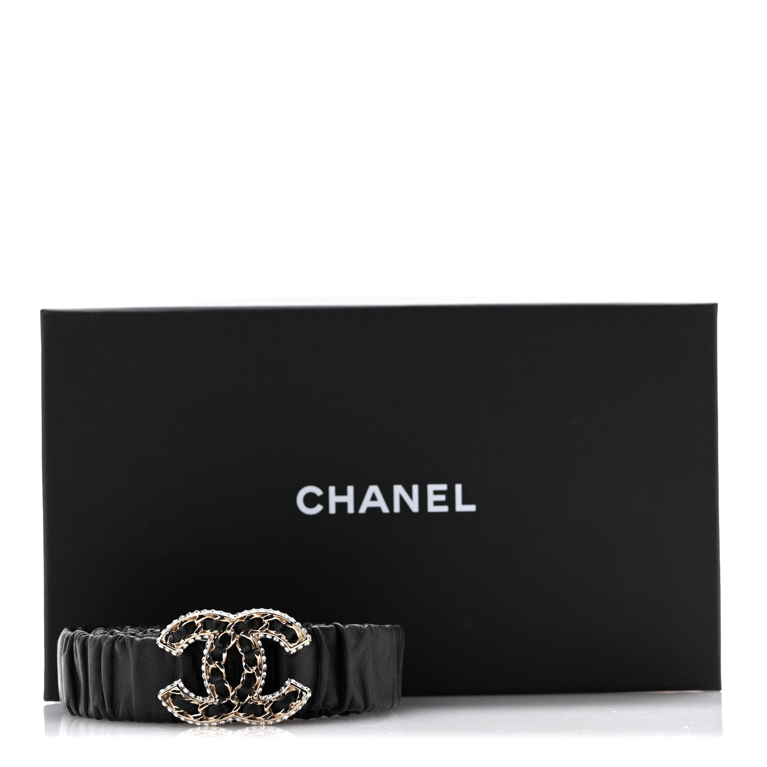 Chanel Lambskin Metal Strass Ruched Chain CC Belt 90 36 Black 5 of 5