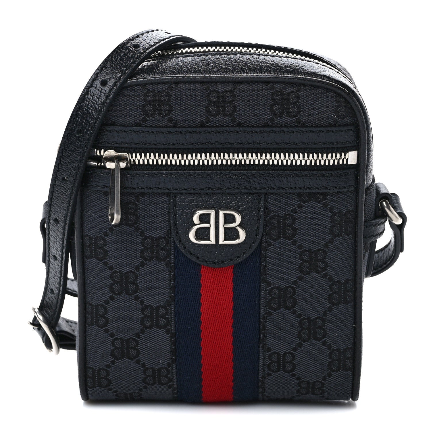 Gucci X Balenciaga BB Monogram Web Mini Ophidia Messenger Black 1 of 9