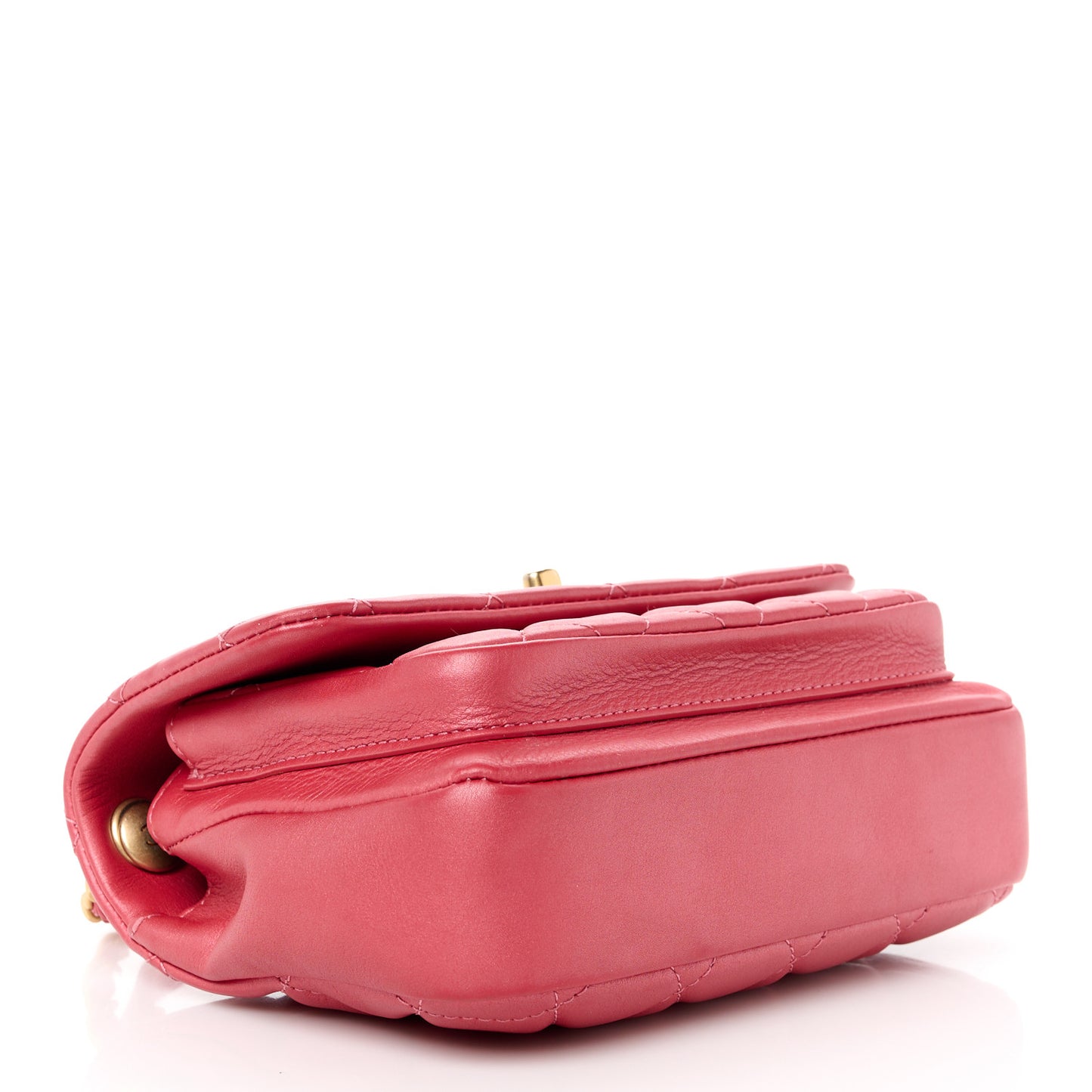 Metallic Calfskin Quilted Top Handle Flap Dark Pink