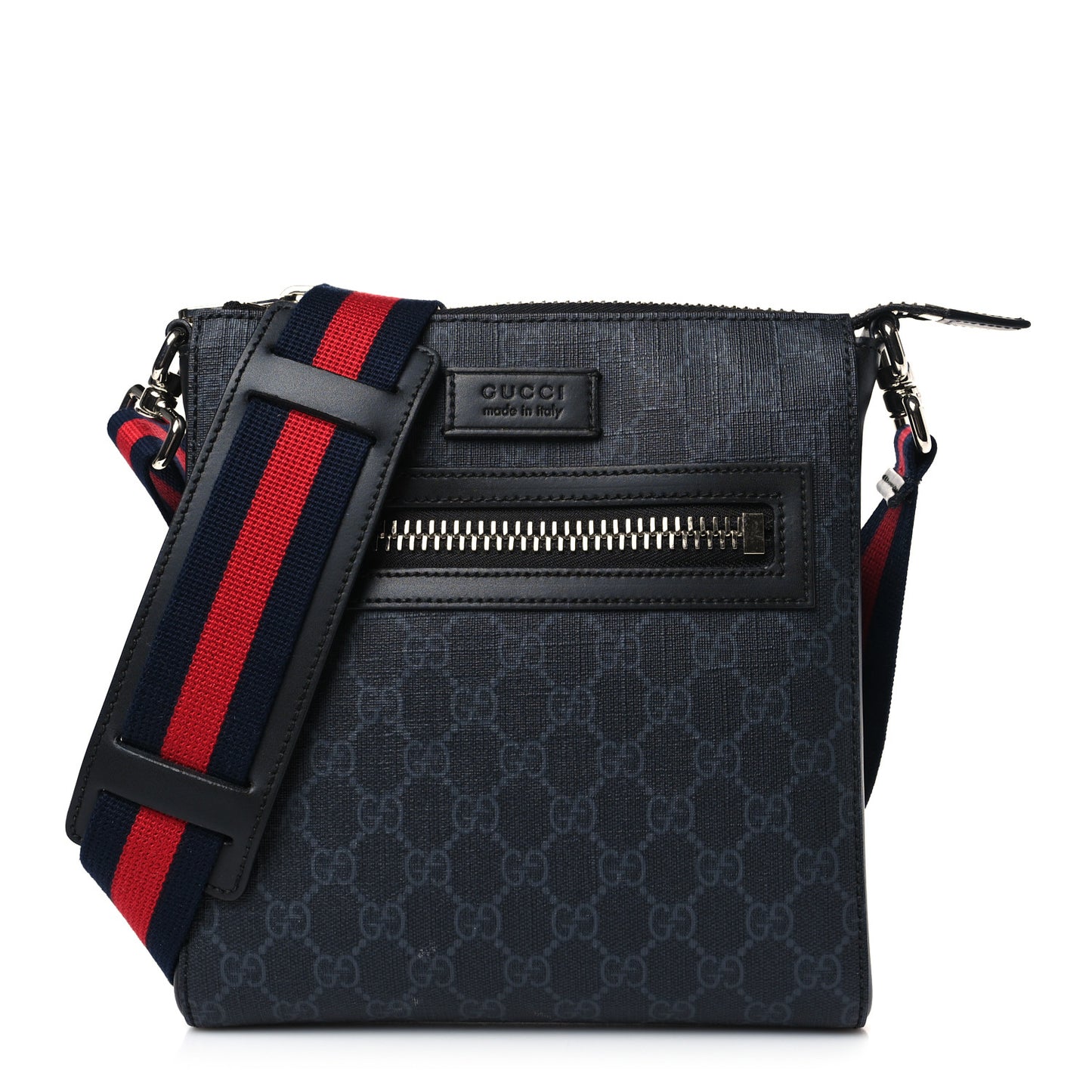 GG Supreme Monogram Web Small Flat Messenger Bag Black Grey