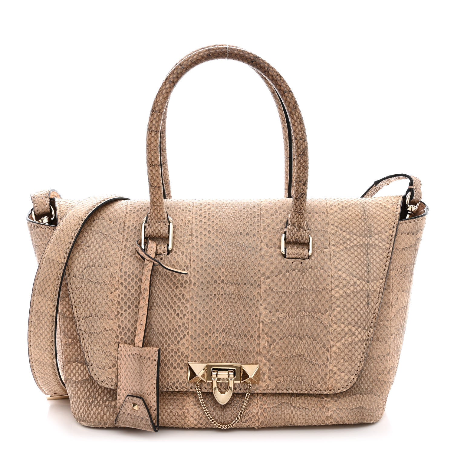 Valentino Garavani Snakeskin Small Demilune Double Handle Satchel Beige 1 of 10