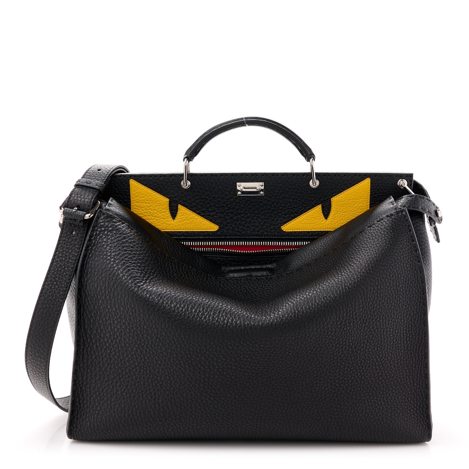 Fendi Cuoio Romano Selleria Monster Eyes Inlay Mens Large Peekaboo Iconic Essential Satchel Black Sunflower 1 of 10