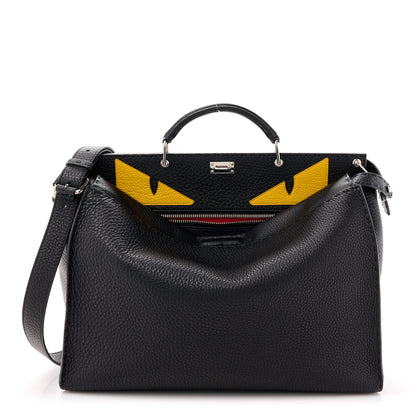 Fendi Cuoio Romano Selleria Monster Eyes Inlay Mens Large Peekaboo Iconic Essential Satchel Black Sunflower 1 of 10