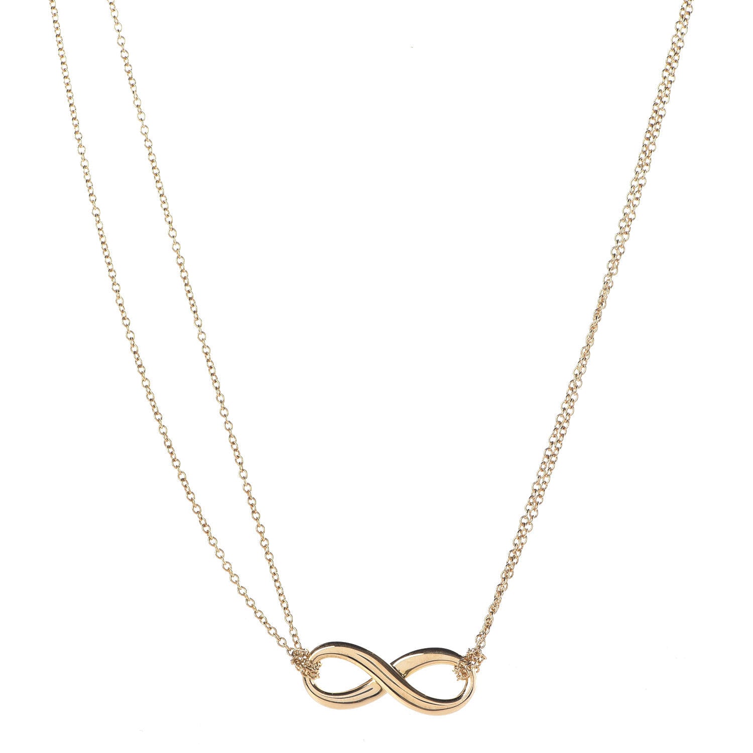 Tiffany 18K Yellow Gold Infinity Double Chain Pendant Necklace 1 of 6