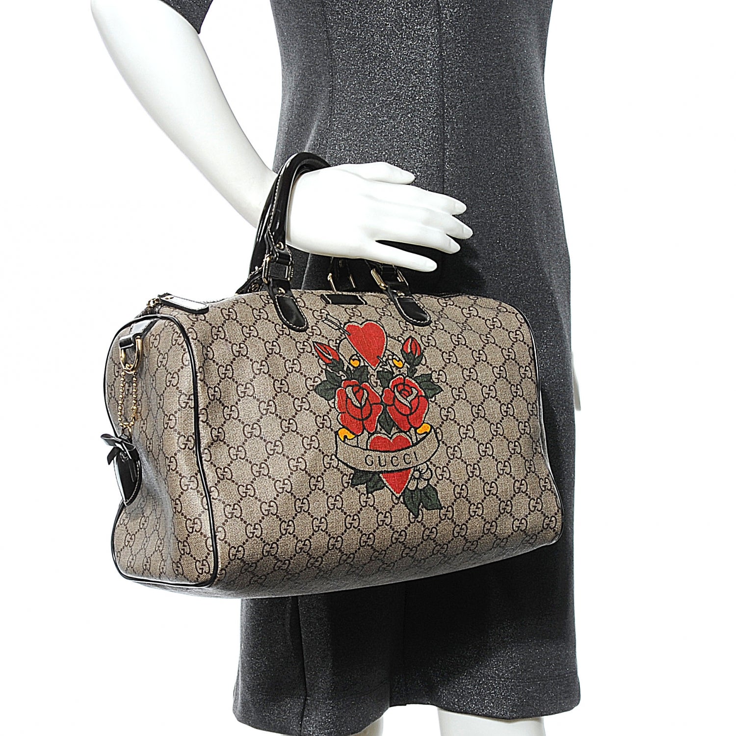 Gucci GG Plus Monogram Tattoo Heart Medium Joy Boston Dark Brown 2 of 9