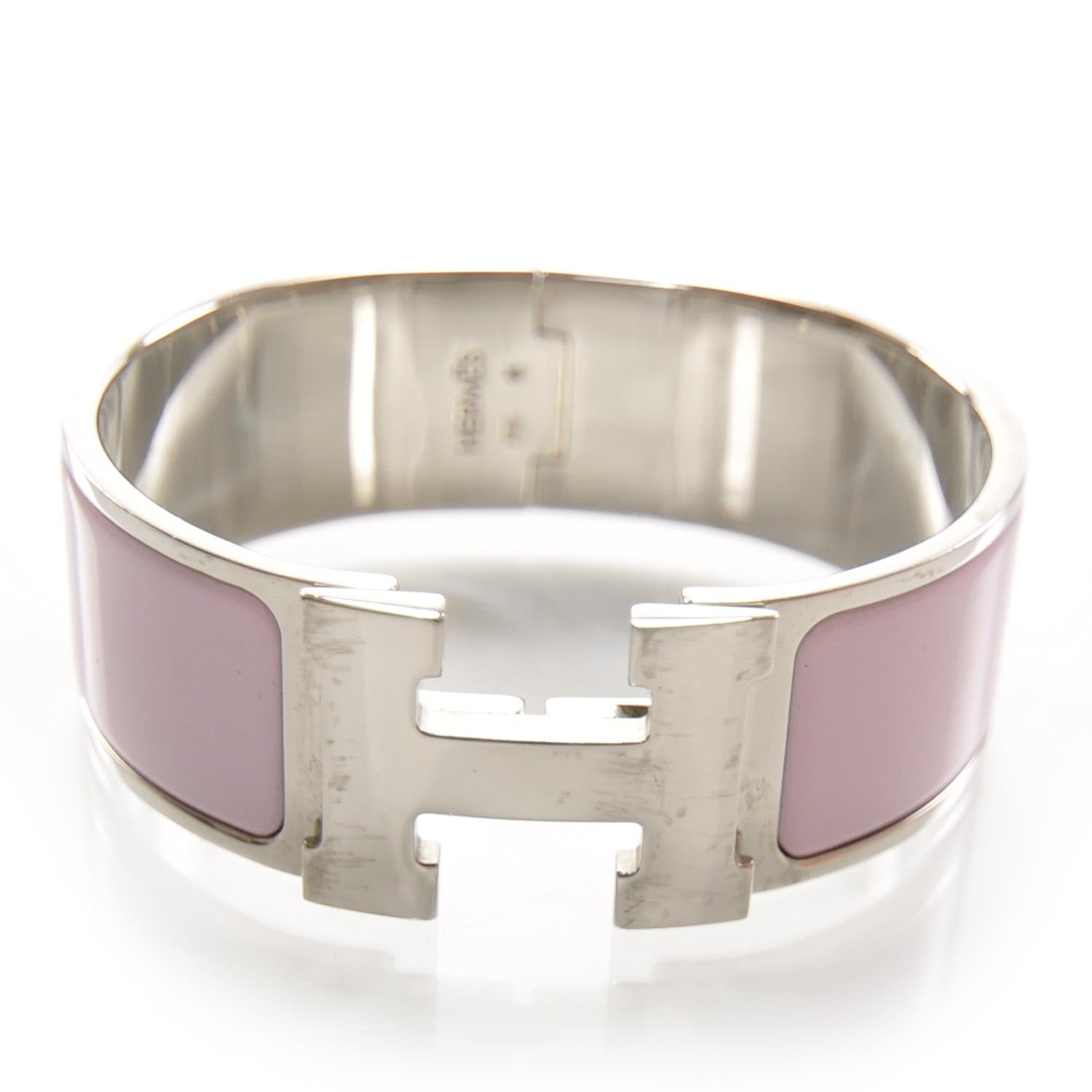 Hermes Enamel Clic Clac H Bracelet Wide Pink Silver 1 of 5