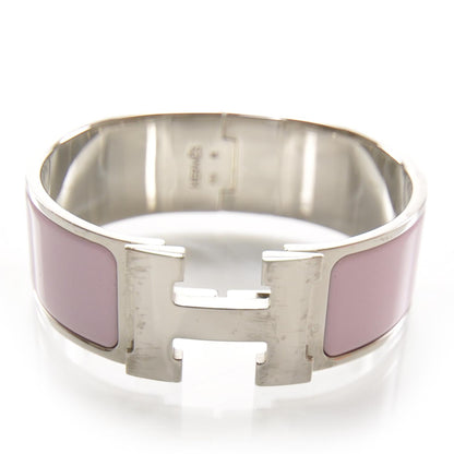 Hermes Enamel Clic Clac H Bracelet Wide Pink Silver 1 of 5