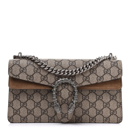 Gucci GG Supreme Monogram Suede Crystal Small Dionysus Shoulder Bag Beige Ebony Taupe 1 of 10