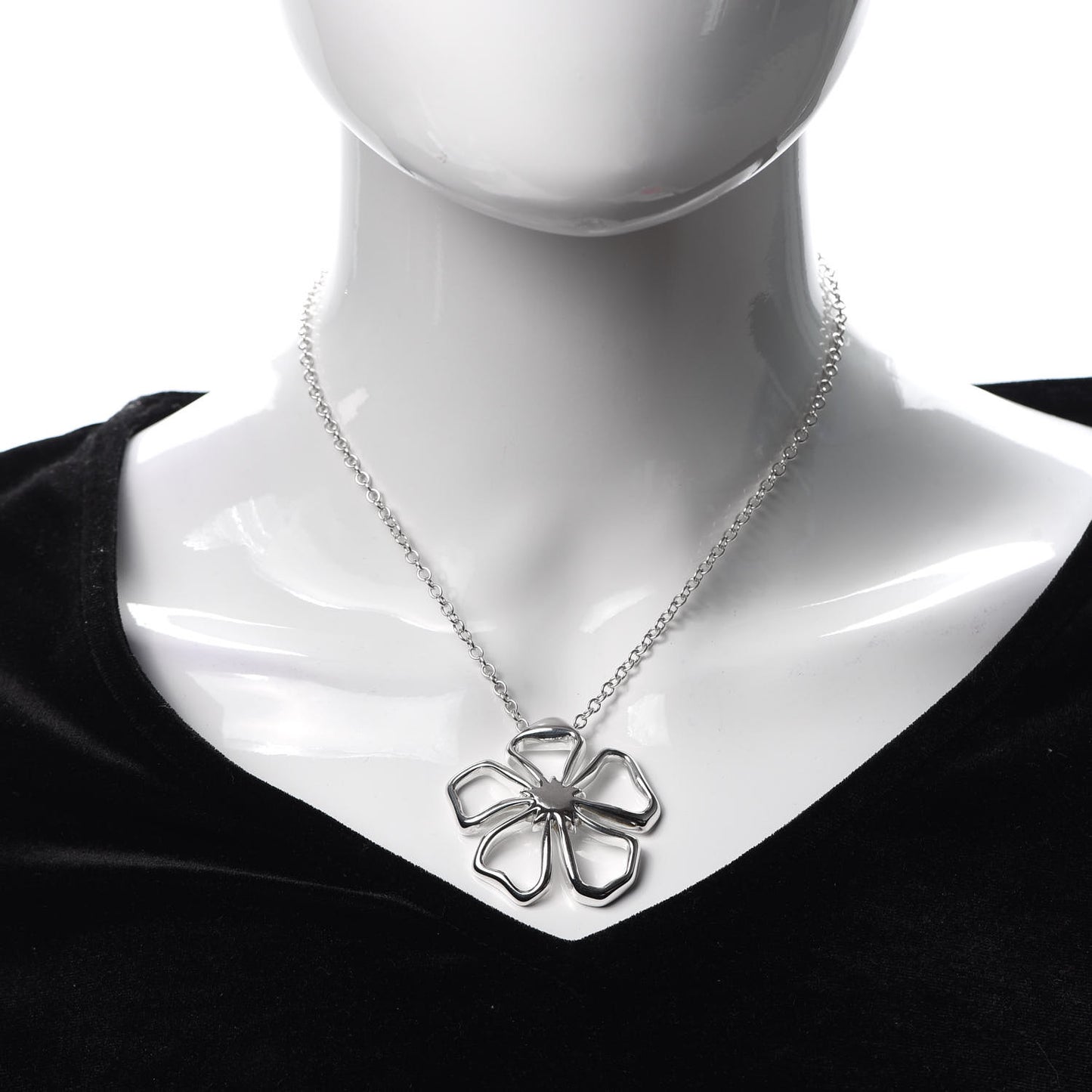 Sterling Silver Large Open Flower Pendant Necklace