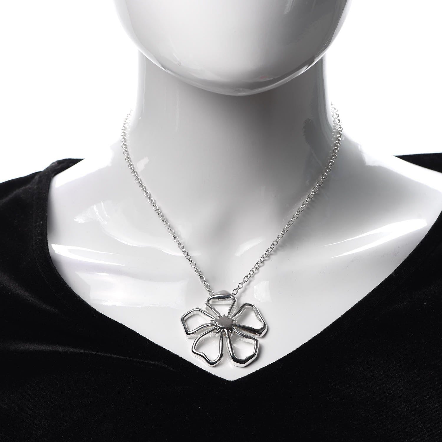 Tiffany Sterling Silver Large Open Flower Pendant Necklace 2 of 5