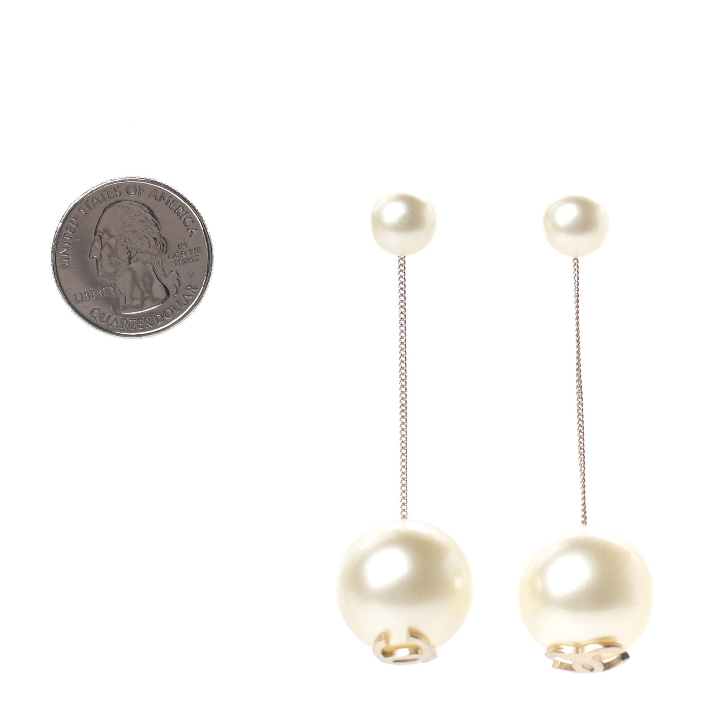 Pearl CC Chain Drop Earrings Gold