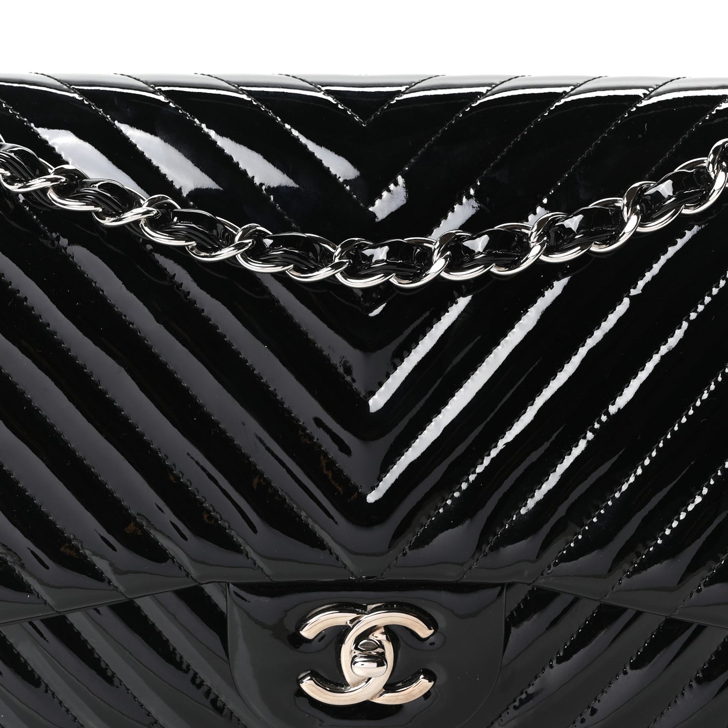 Patent Chevron Quilted Jumbo Double Flap Black