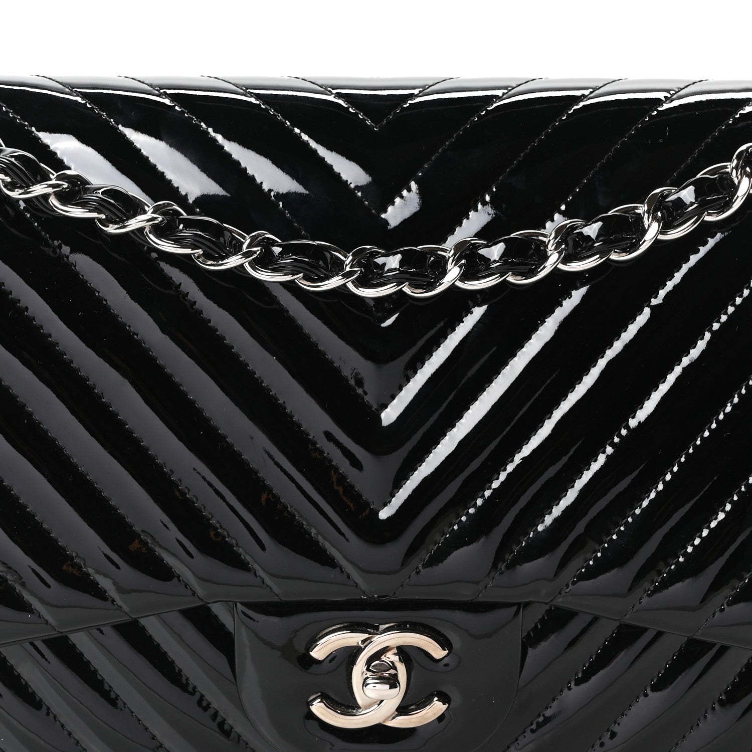 Chanel Patent Chevron Quilted Jumbo Double Flap Black 8 of 10