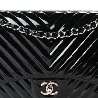 Chanel Patent Chevron Quilted Jumbo Double Flap Black 8 of 10