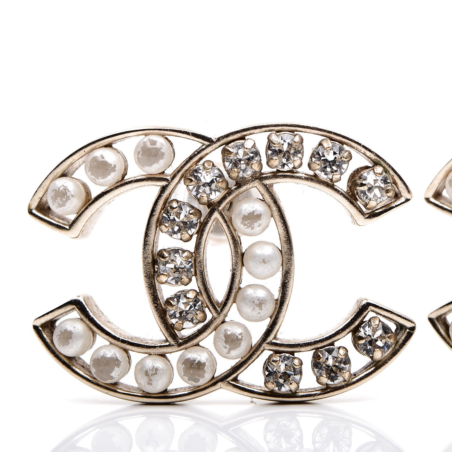 Chanel Crystal Pearl CC Earrings Light Gold 3 of 6